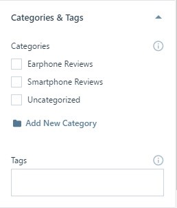 wordpress Post Settings categories tags