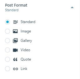 wordpress Post Settings post format